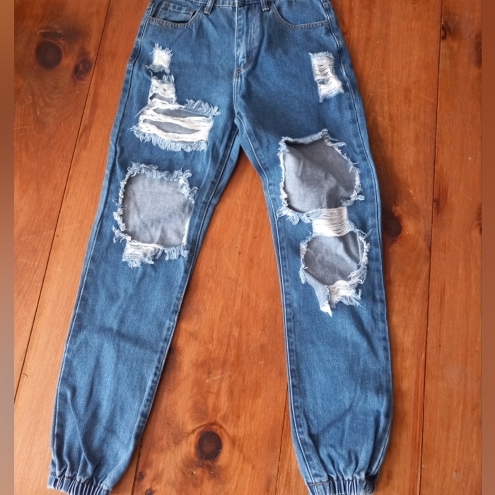 Vibrant m.i.u.Size S Womens Blue High-Waisted Distressed Stretch